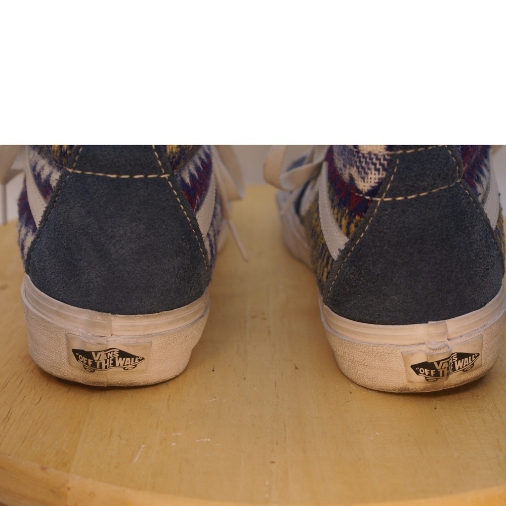 Vans Sk8-Hi Blue Suede Woven Textile Geometric High Top Sneakers Womens 5.5 boho - Picture 8 of 12